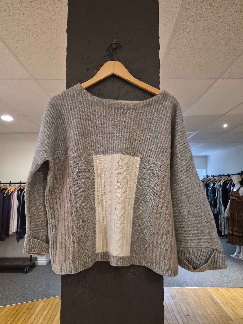 Ply Cashmere Colour Block Cable Knit Sweater